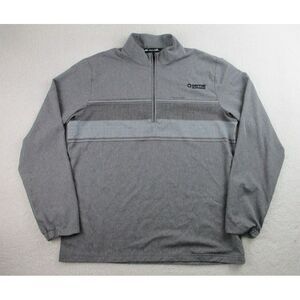Travis Mathew Low Roller Golf Jacket Mens L Gray Chest Striped Pullover 1/4‎ Zip